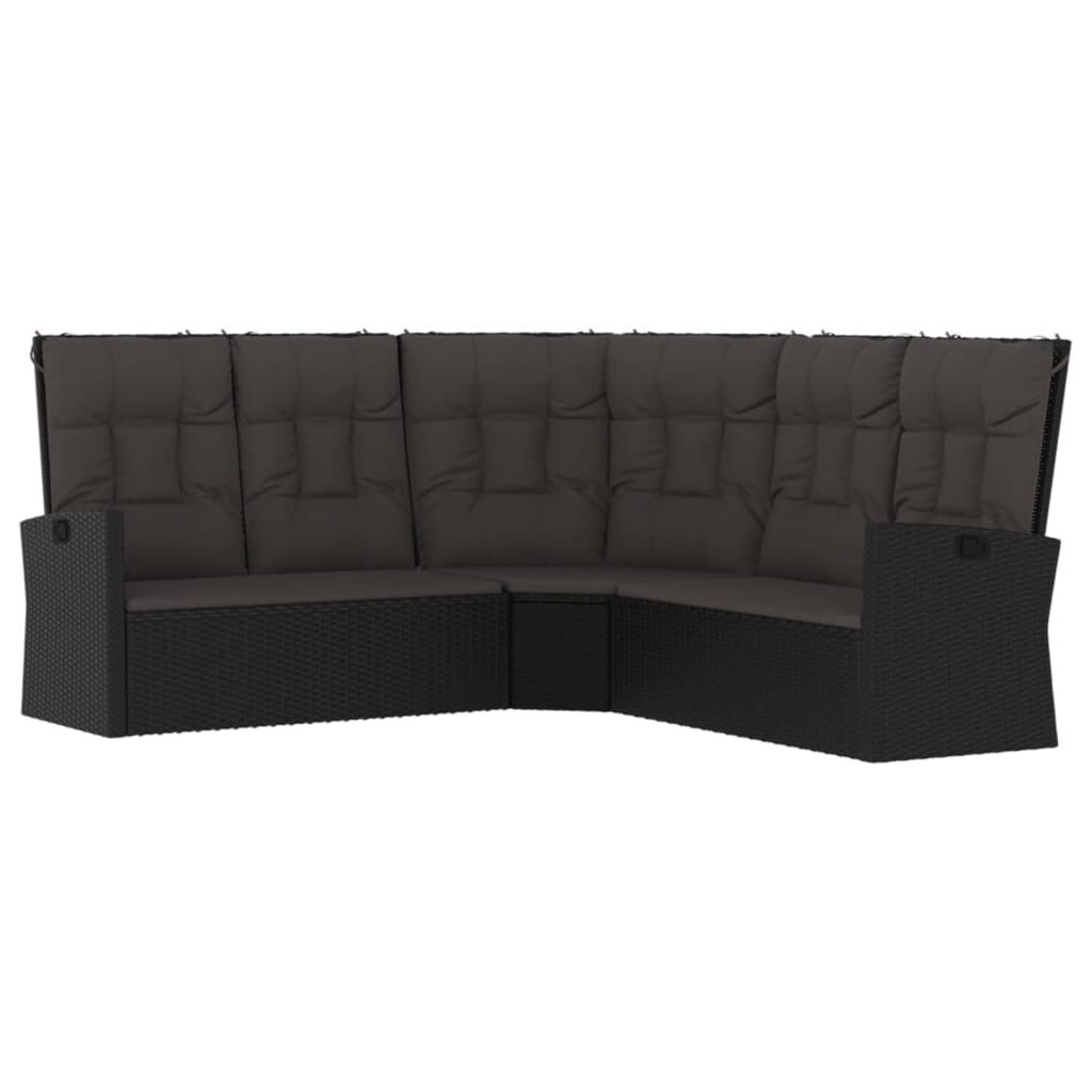 Reclining Corner Sofa with Cushions Black Poly Rattan at Set Shop and Smile