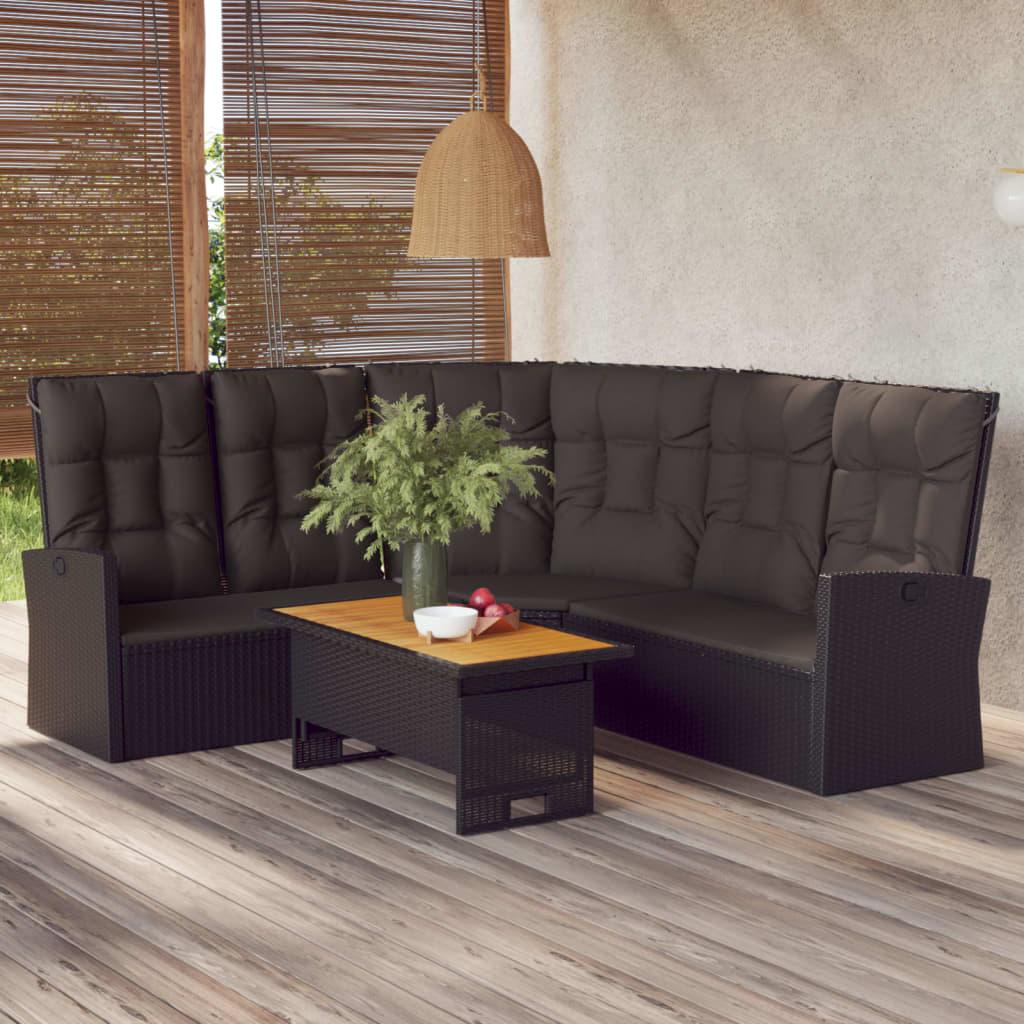 Reclining Corner Sofa with Cushions Black Poly Rattan at Set Shop and Smile
