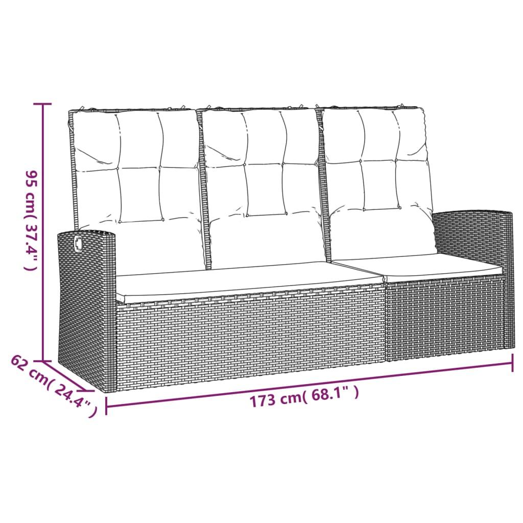 Reclining Patio Bench with Cushions Black 68.1" Poly rattan at Set Shop and Smile