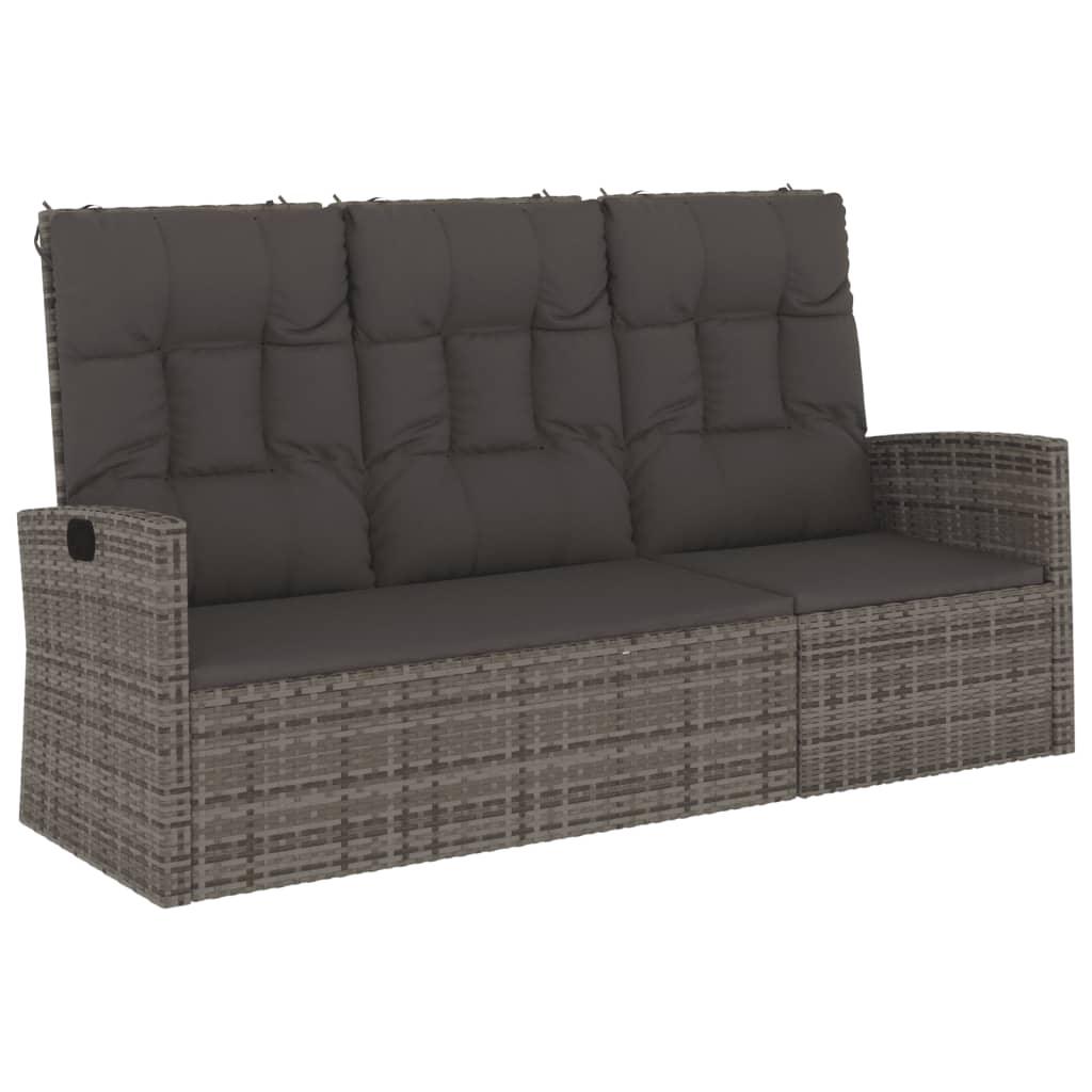 Reclining Patio Bench with Cushions Gray 68.1" Poly rattan at Set Shop and Smile