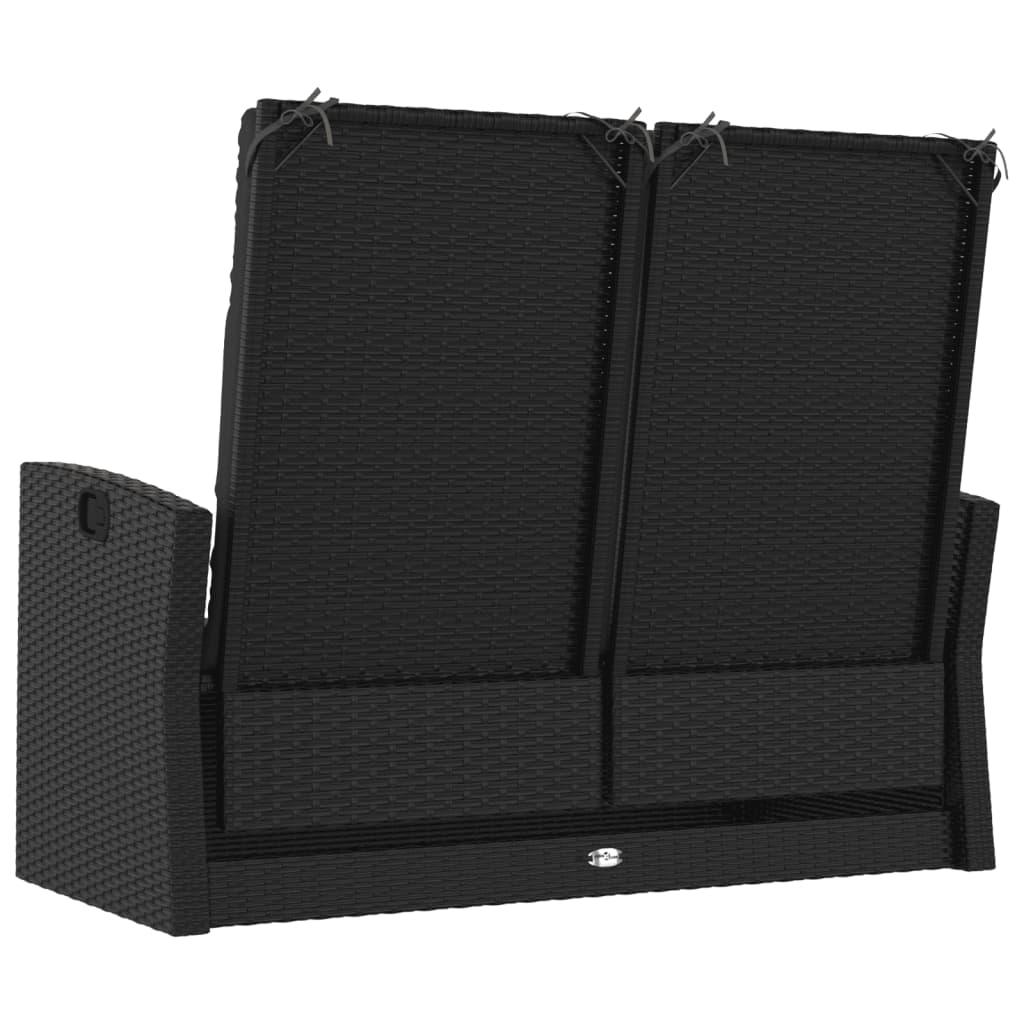 Reclining Patio Bench with Cushions Black 46.5" Poly rattan at Set Shop and Smile