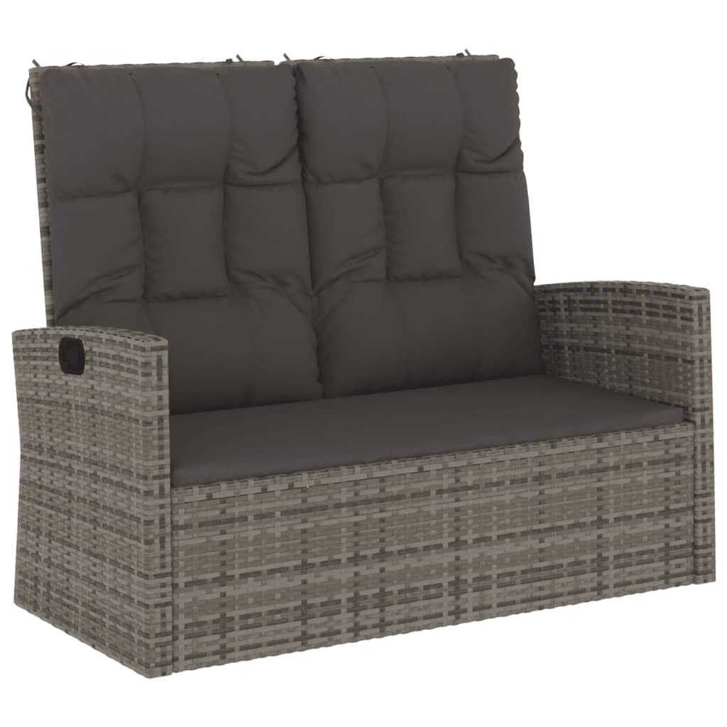 Reclining Patio Bench with Cushions Gray 46.5" Poly rattan at Set Shop and Smile
