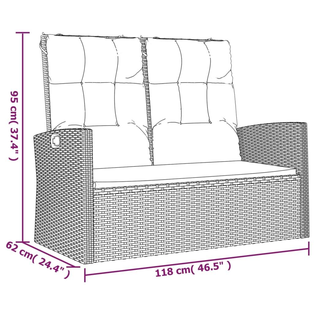 Reclining Patio Bench with Cushions Gray 46.5" Poly rattan at Set Shop and Smile