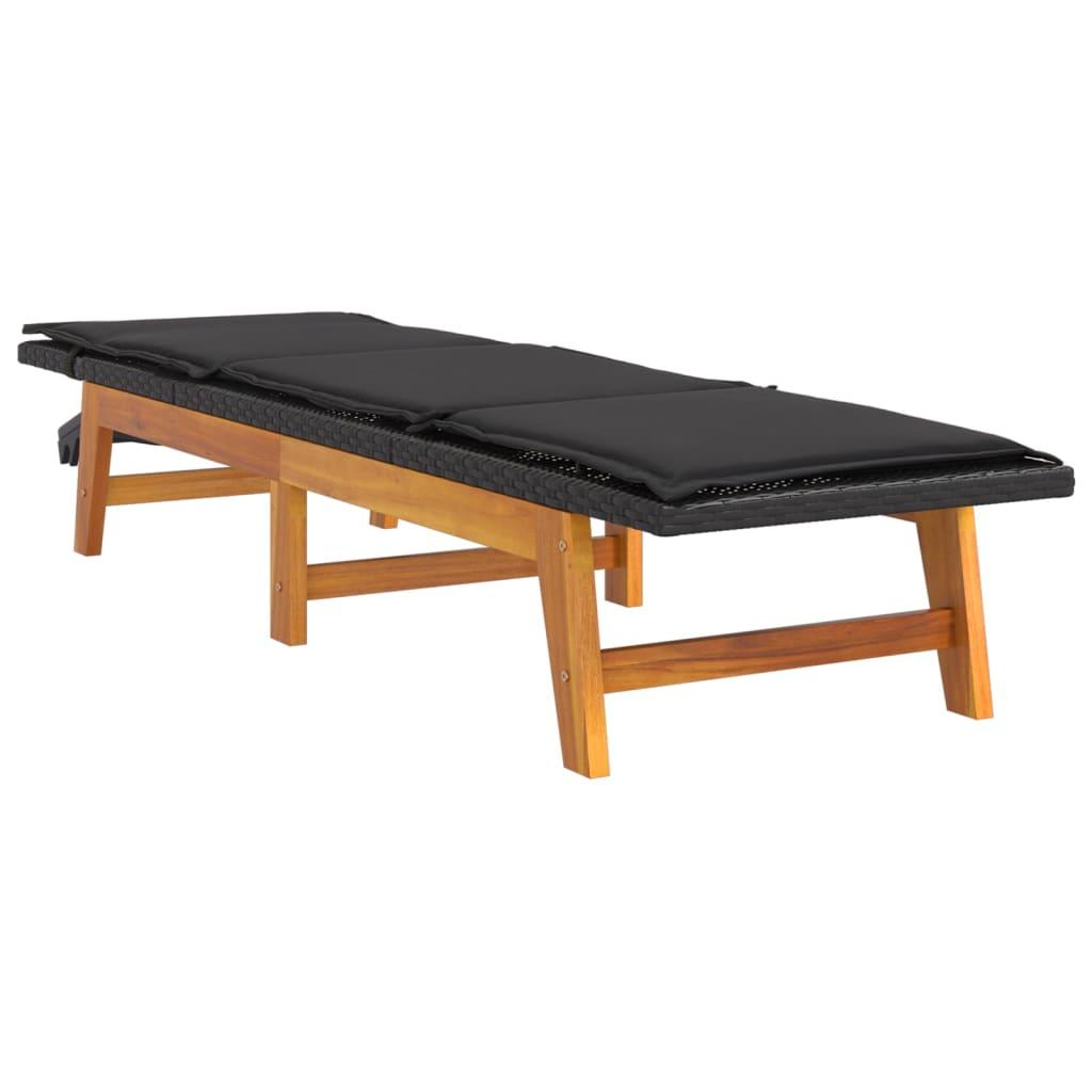 Sun Lounger with Cushion Poly Rattan and Solid Wood Acacia at Set Shop and Smile