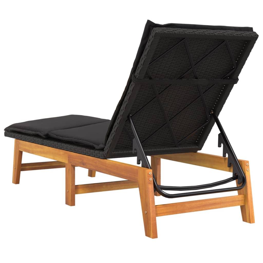 Sun Lounger with Cushion Poly Rattan and Solid Wood Acacia at Set Shop and Smile