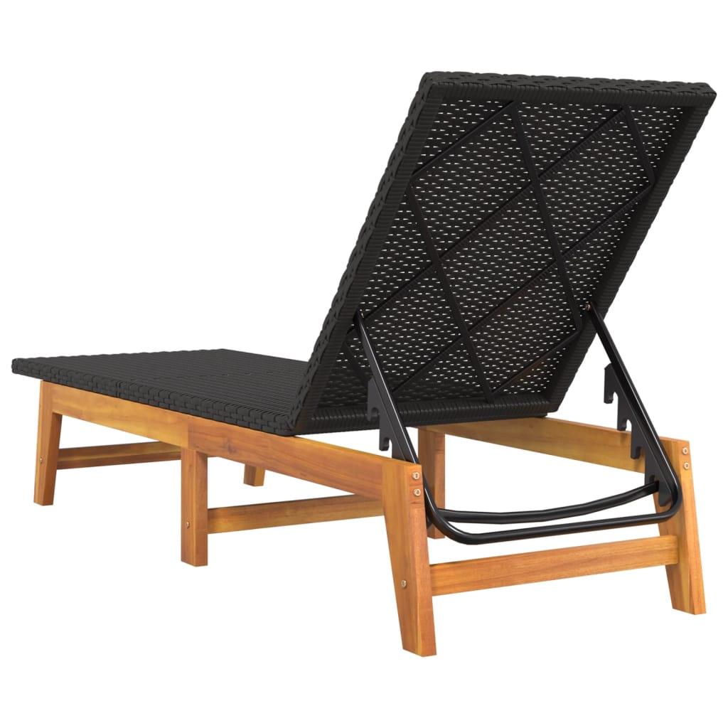 Sun Lounger Black and Brown Poly Rattan and Solid Wood Acacia at Set Shop and Smile