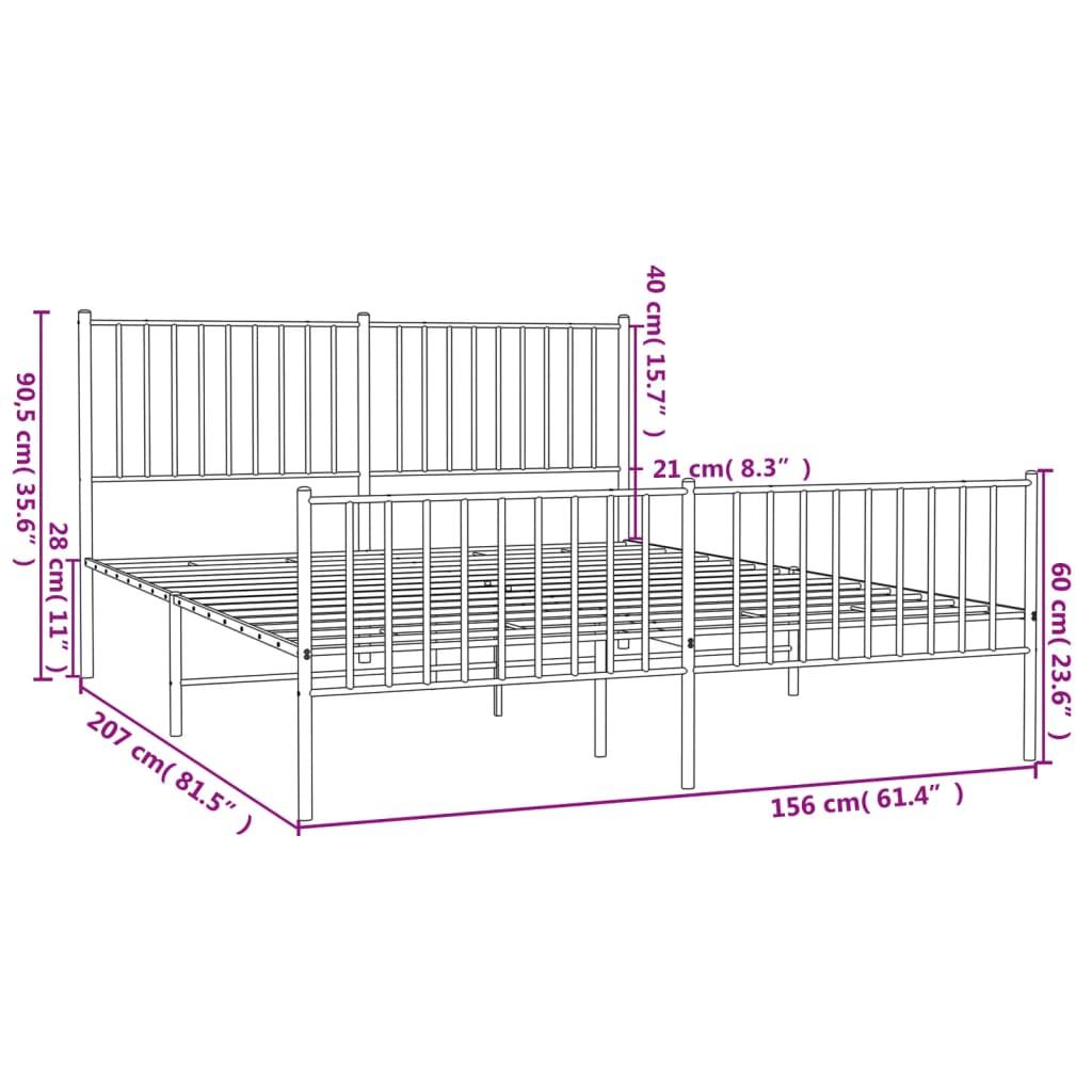 Metal Bed Frame with Headboard and Footboard White 59.8"x78.7" at Set Shop and Smile