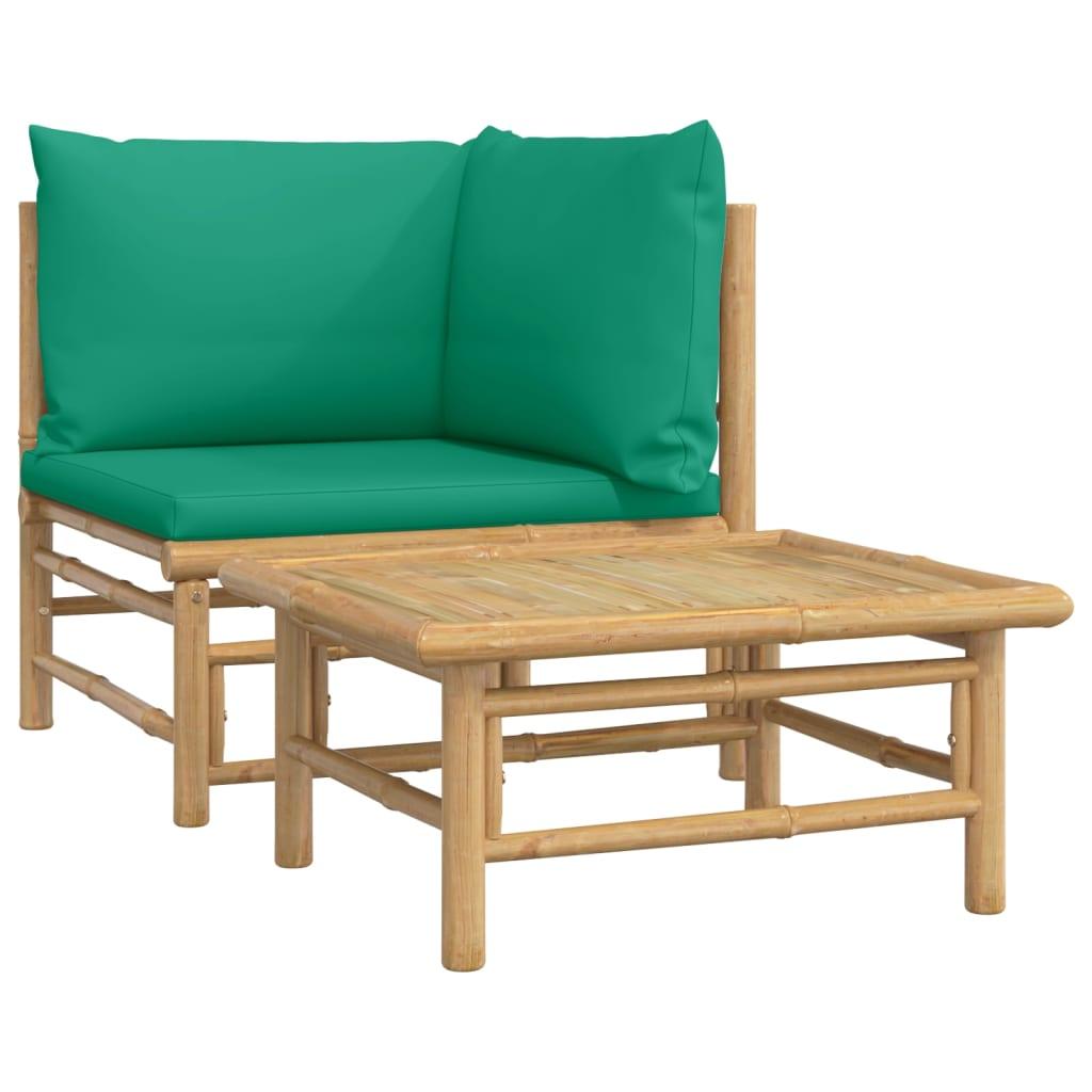 2 Piece Patio Lounge Set with Green Cushions Bamboo at Set Shop and Smile