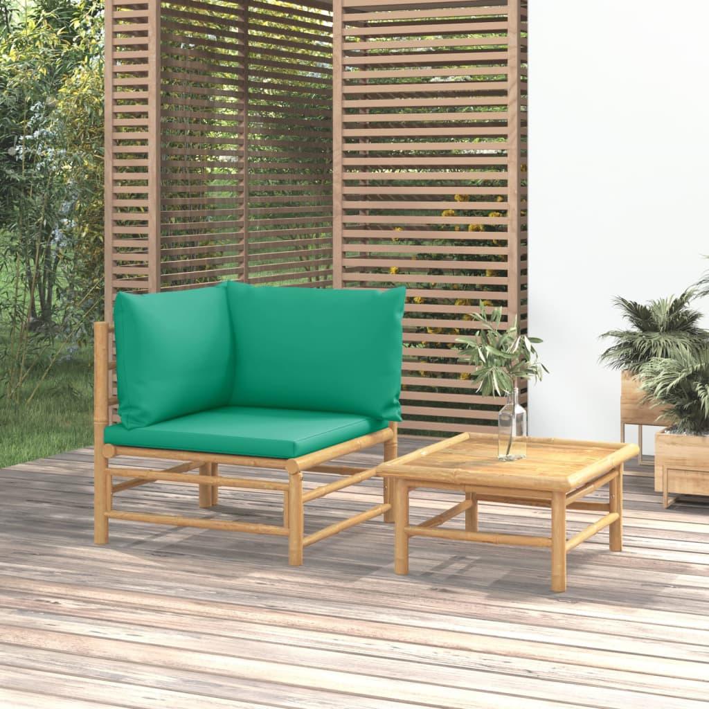 2 Piece Patio Lounge Set with Green Cushions Bamboo at Set Shop and Smile