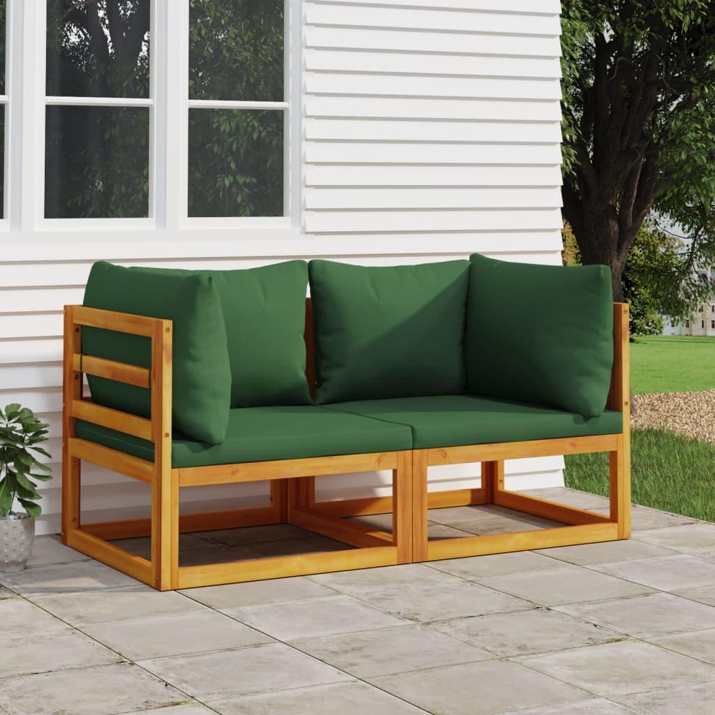 Sectional Corner Sofas 2 pcs with Green Cushions Solid Wood Acacia at Set Shop and Smile