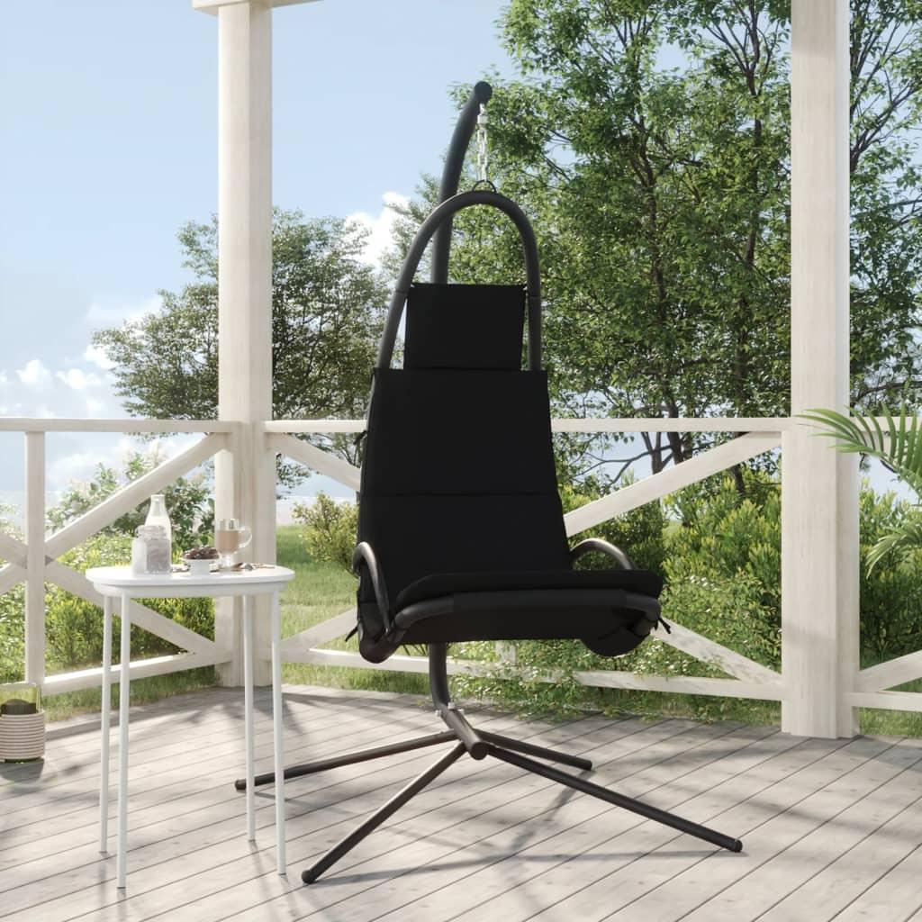 Garden Swing Chair with Cushion Black Oxford Fabric and Steel at Set Shop and Smile
