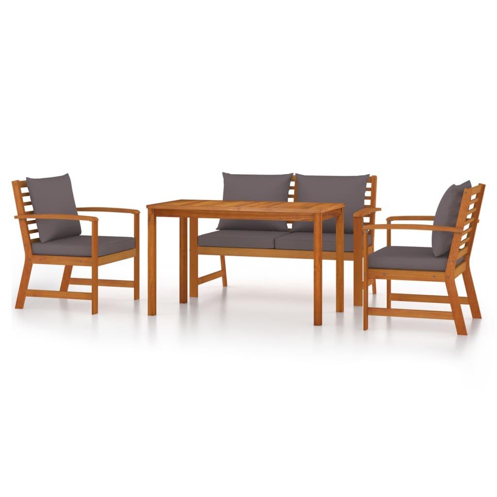 4 Piece Patio Dining Set with Cushions Solid Wood Acacia at Set Shop and Smile