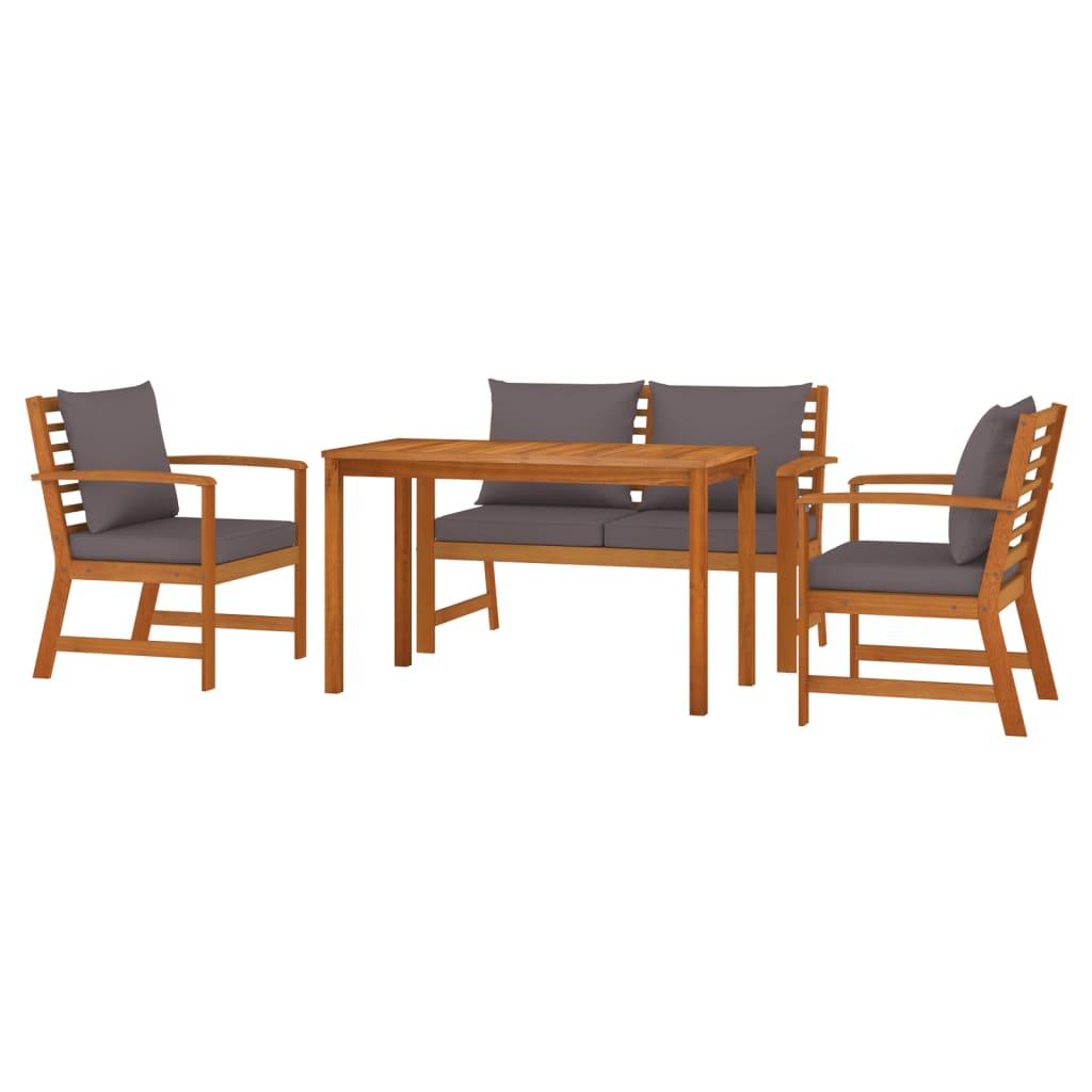 4 Piece Patio Dining Set with Cushions Solid Wood Acacia at Set Shop and Smile