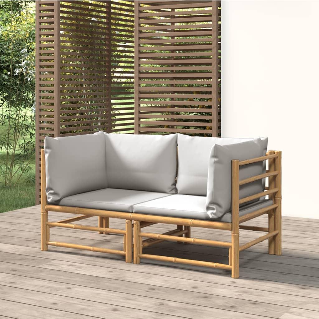 Patio Corner Sofas with Light Gray Cushions 2 pcs Bamboo at Set Shop and Smile