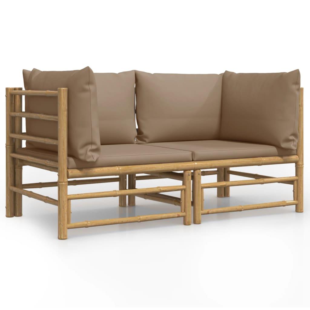 Patio Corner Sofas with Taupe Cushions 2 pcs Bamboo at Set Shop and Smile