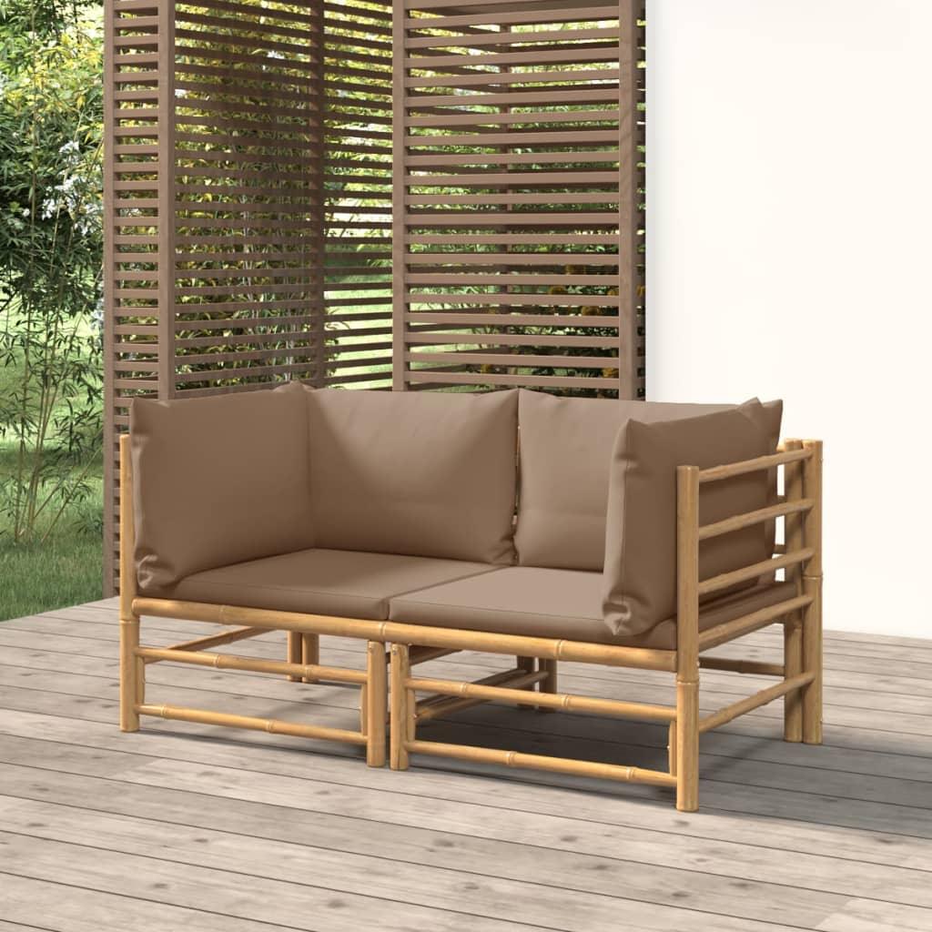 Patio Corner Sofas with Taupe Cushions 2 pcs Bamboo at Set Shop and Smile