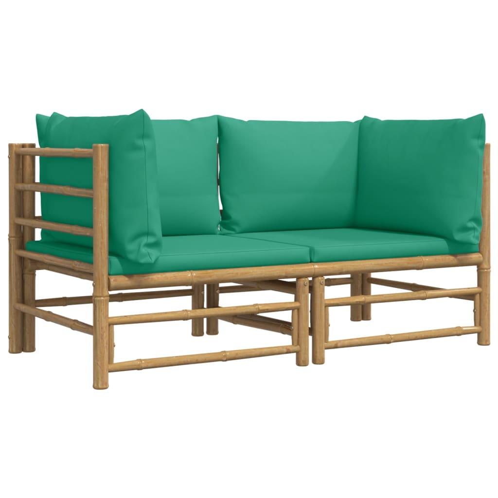 Patio Corner Sofas with Green Cushions 2 pcs Bamboo at Set Shop and Smile