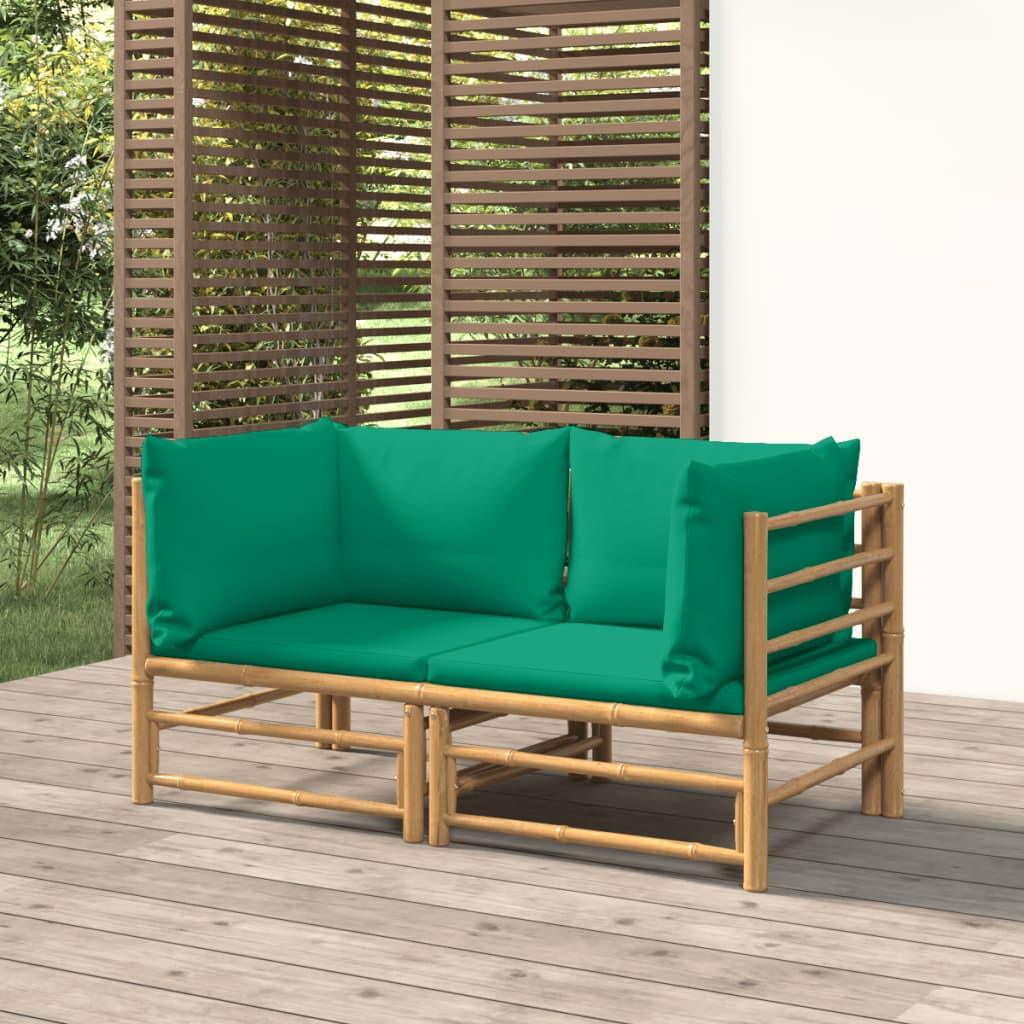 Patio Corner Sofas with Green Cushions 2 pcs Bamboo at Set Shop and Smile