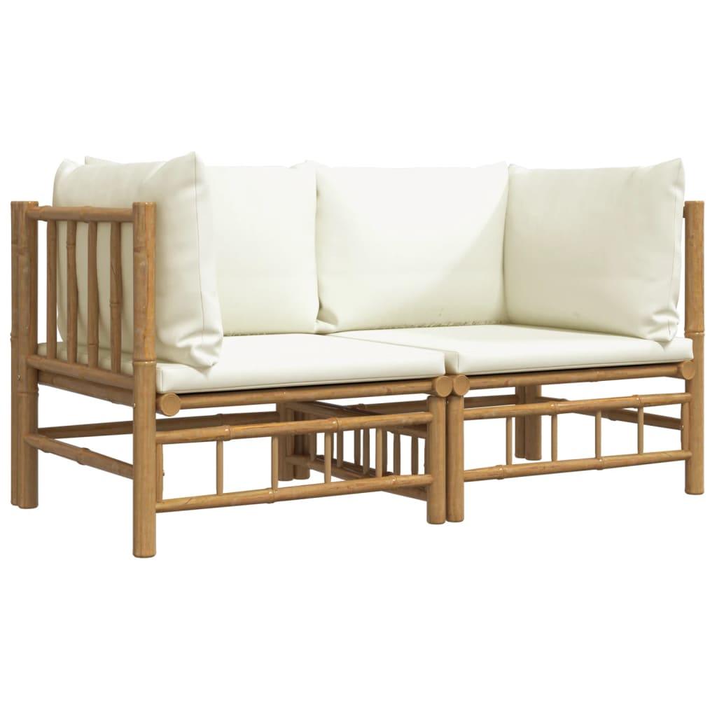 Patio Corner Sofas with Cream White Cushions 2 pcs Bamboo at Set Shop and Smile