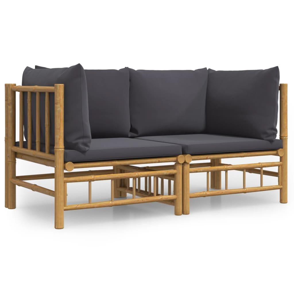 Patio Corner Sofas with Dark Gray Cushions 2 pcs Bamboo at Set Shop and Smile