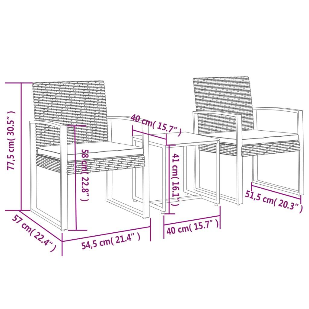 3 piece Patio Dining Set with Cushions Dark Gray PP Rattan at Set Shop and Smile