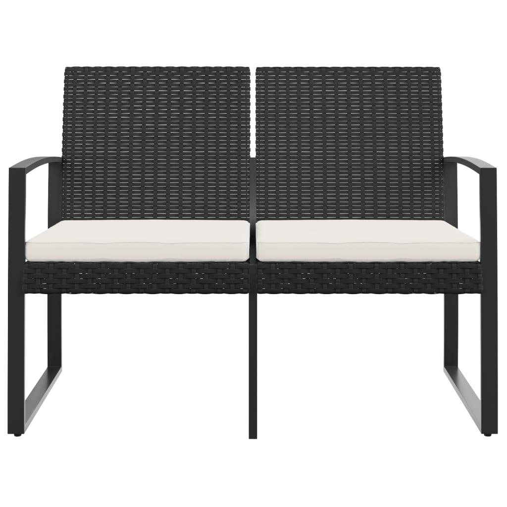 2-Seater Patio Bench with Cushions Black PP Rattan at Set Shop and Smile