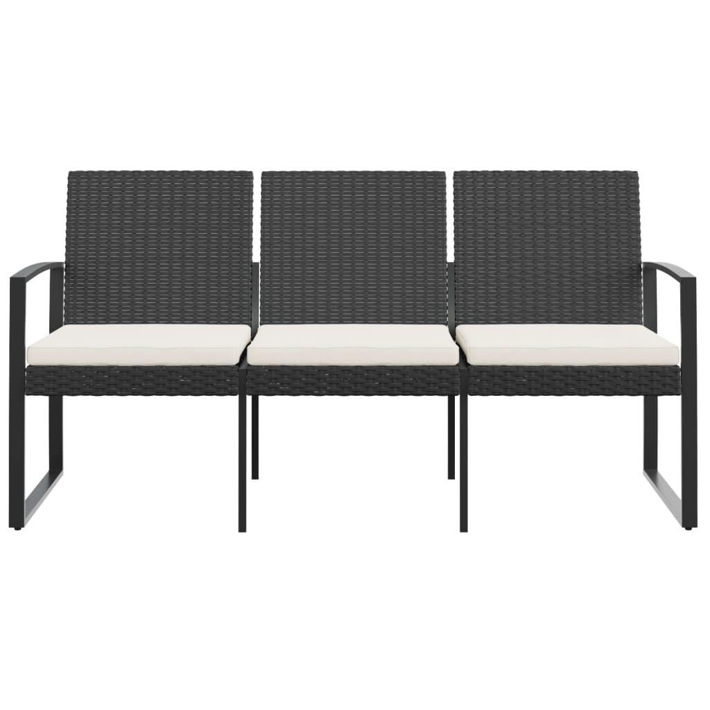 3-Seater Patio Bench with Cushions Black PP Rattan at Set Shop and Smile