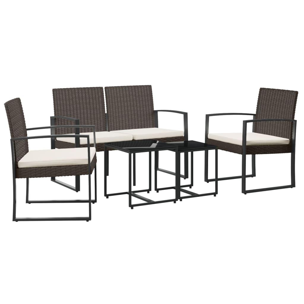 5 piece Patio Dining Set with Cushions Brown PP Rattan at Set Shop and Smile