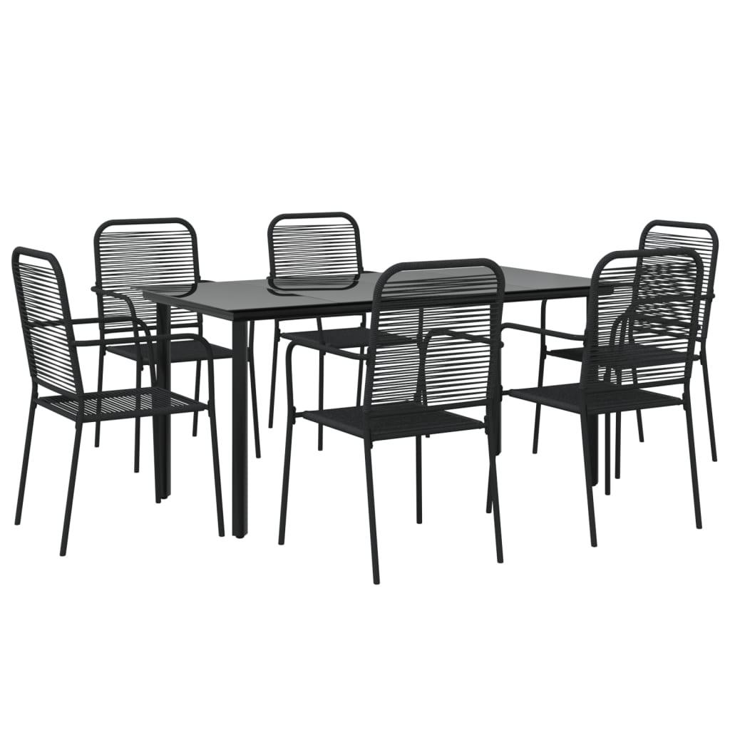 7 Piece Patio Dining Set Black Cotton Rope and Steel at Set Shop and Smile