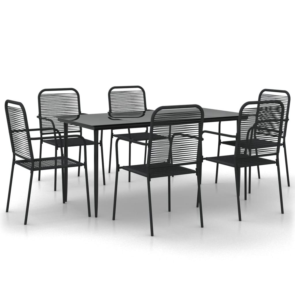 7 Piece Patio Dining Set Black Cotton Rope and Steel at Set Shop and Smile