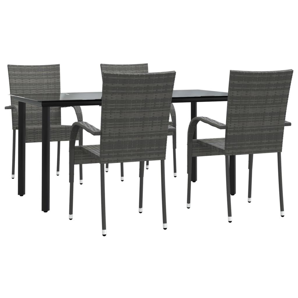 5 Piece Patio Dining Set Gray Poly Rattan at Set Shop and Smile