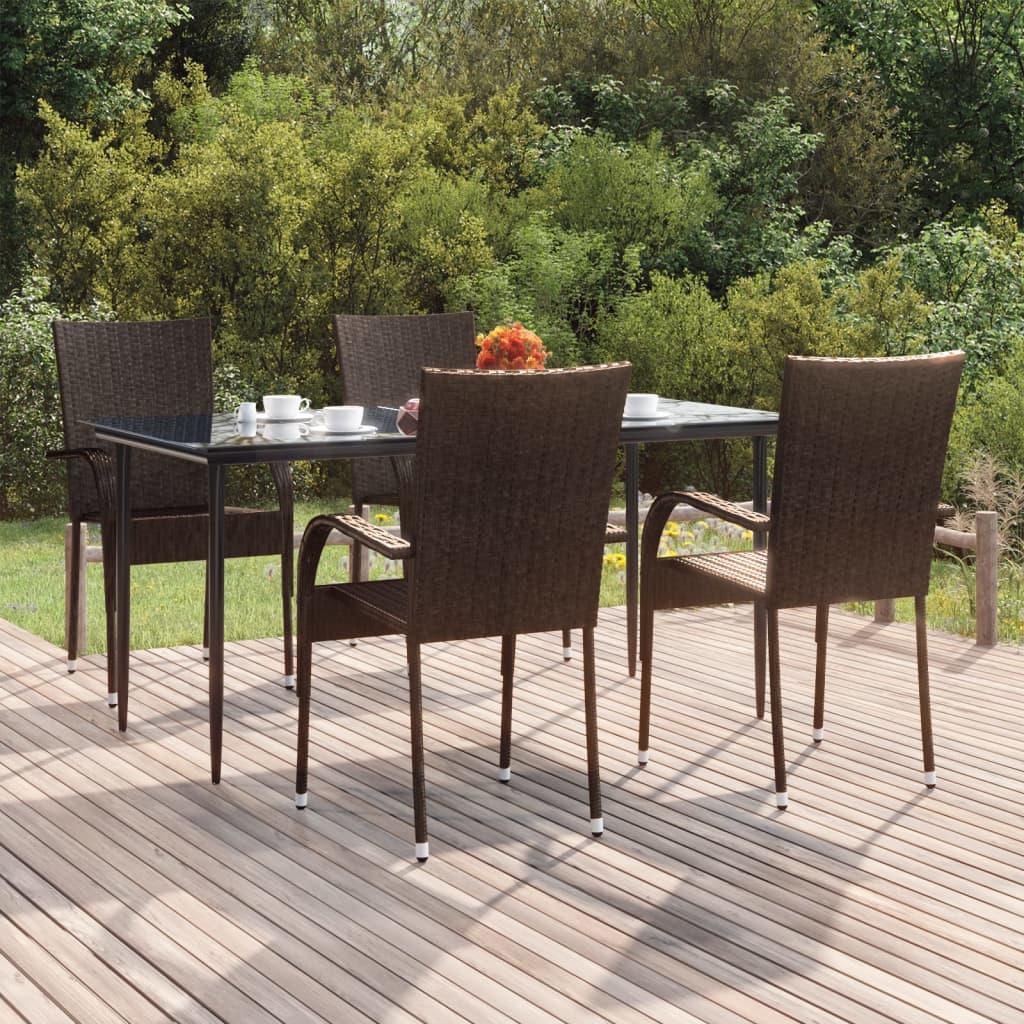5 Piece Patio Dining Set Brown Poly Rattan at Set Shop and Smile