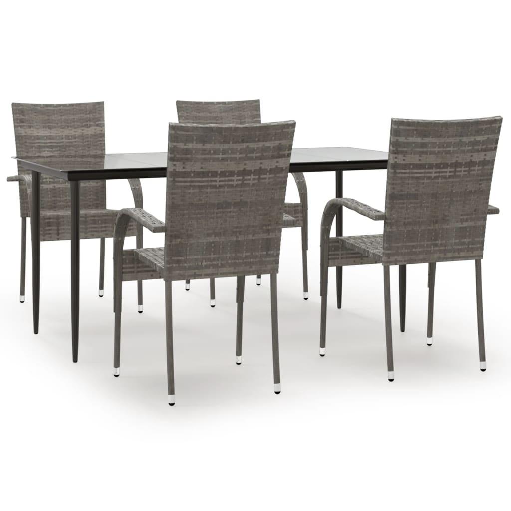 5 Piece Patio Dining Set Gray Poly Rattan at Set Shop and Smile