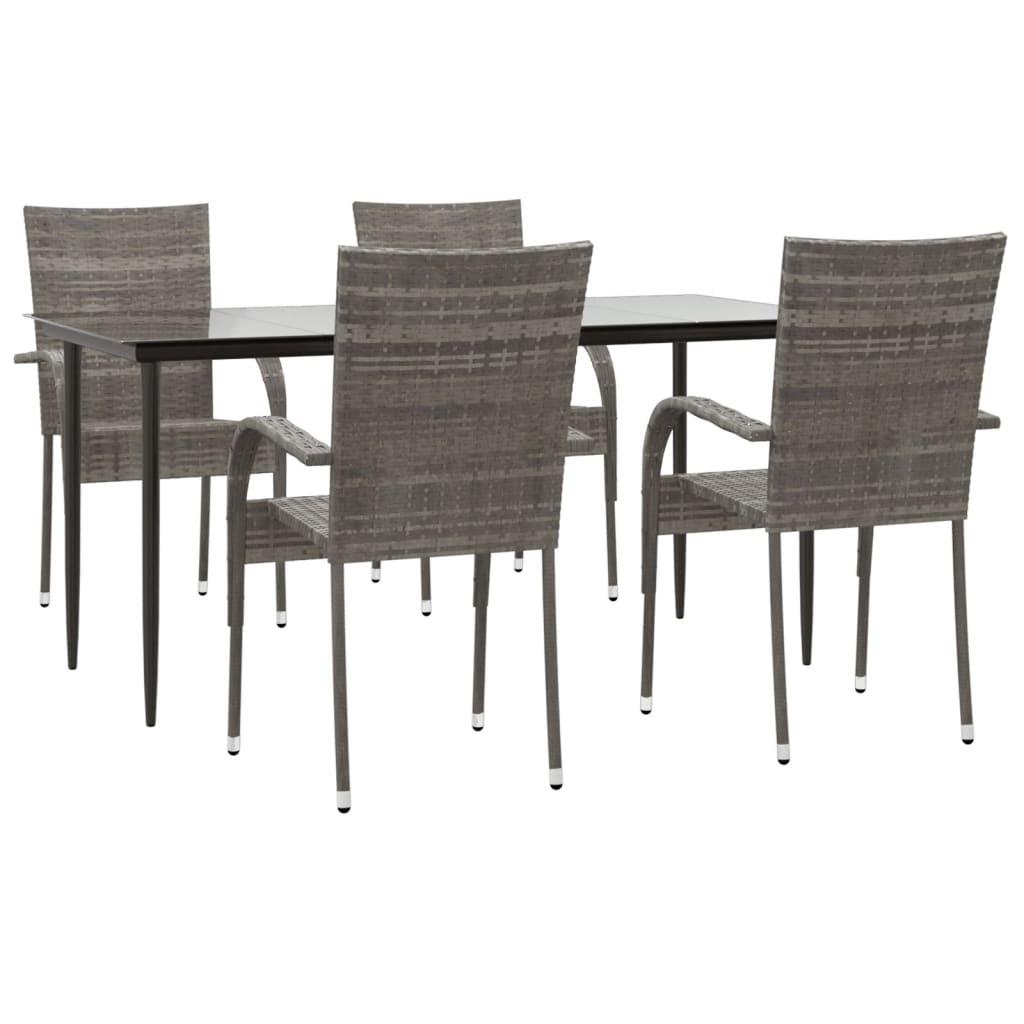 5 Piece Patio Dining Set Gray Poly Rattan at Set Shop and Smile