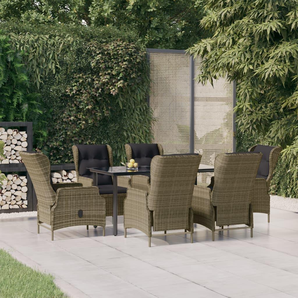 7 Piece Patio Dining Set Brown Poly Rattan at Set Shop and Smile