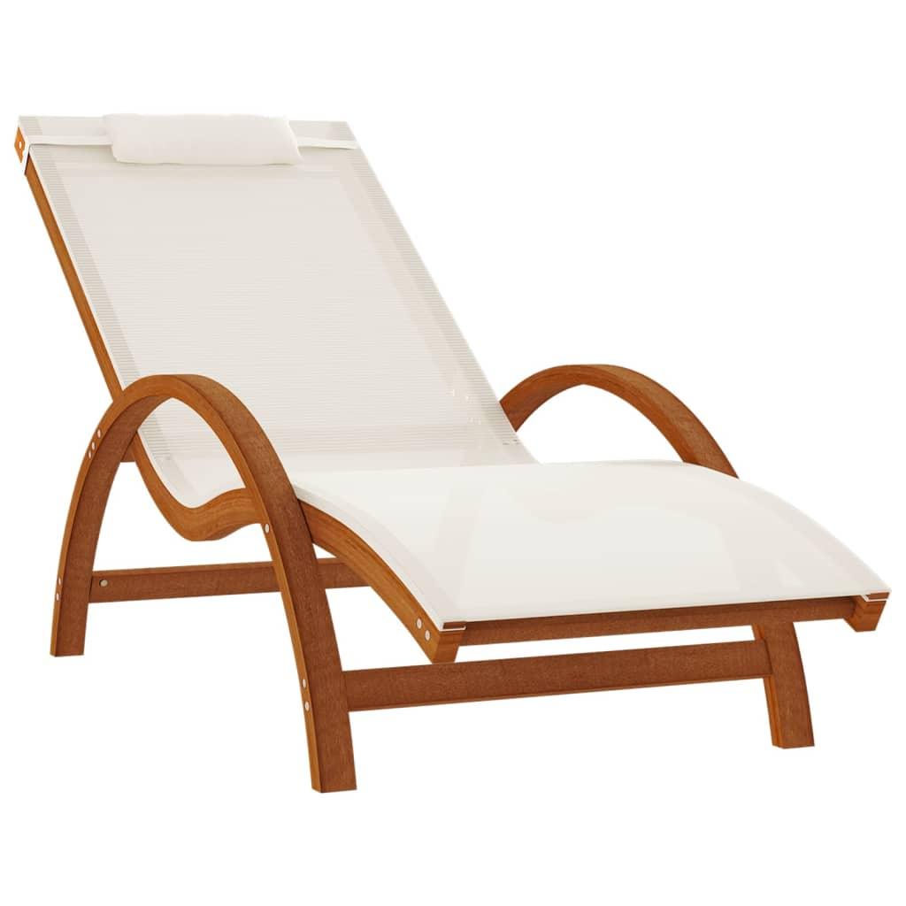 Sun Lounger with Pillow White Textilene and Solid Wood Poplar at Set Shop and Smile
