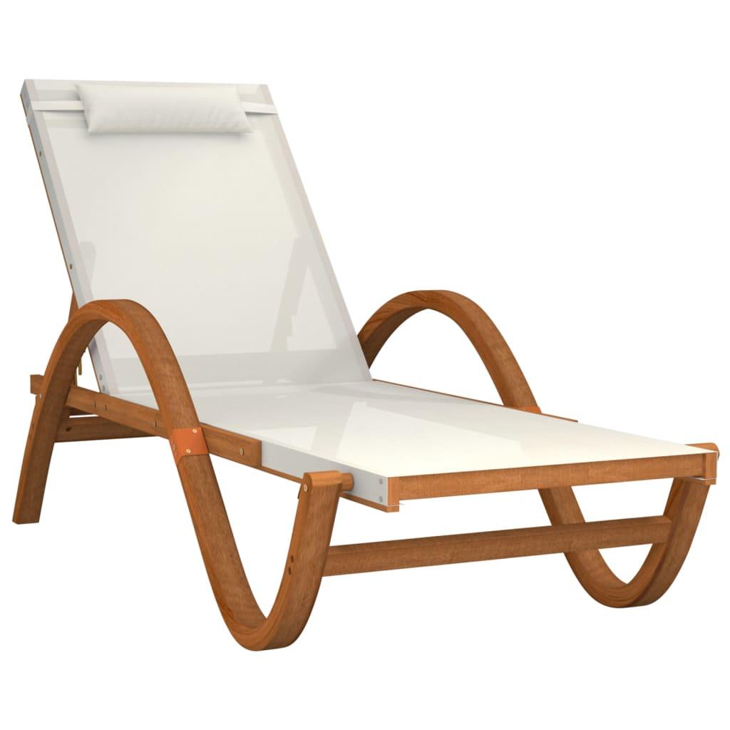 Sun Lounger with Pillow White Textilene and Solid Wood Poplar at Set Shop and Smile