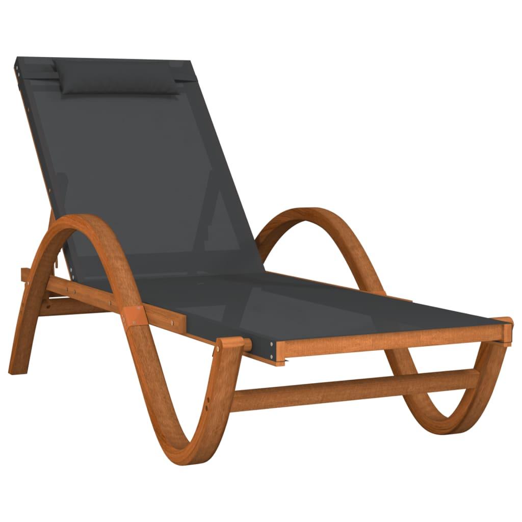 Sun Lounger with Pillow Gray Textilene and Solid Wood Poplar at Set Shop and Smile