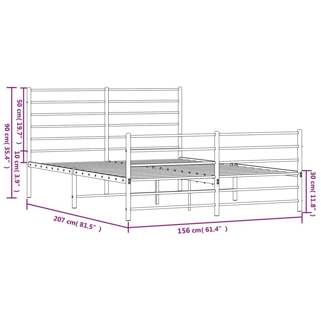 Metal Bed Frame with Headboard and Footboard White 59.8"x78.7" at Set Shop and Smile
