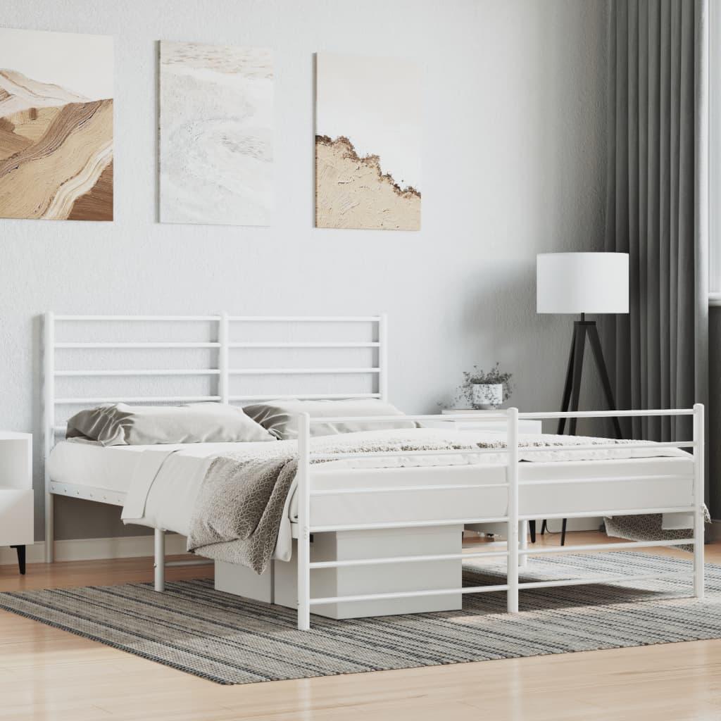 Metal Bed Frame with Headboard and Footboard White 59.8"x78.7" at Set Shop and Smile