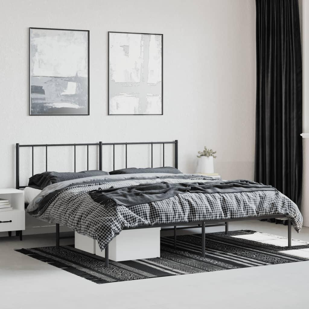 Metal Bed Frame with Headboard Black 76"x79.9" at Set Shop and Smile