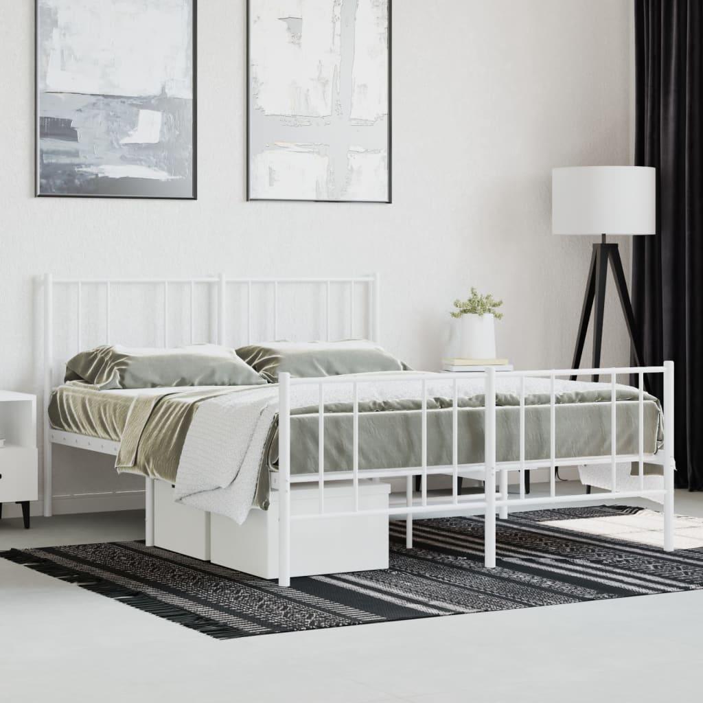 Metal Bed Frame with Headboard and Footboard White 59.8"x78.7" at Set Shop and Smile