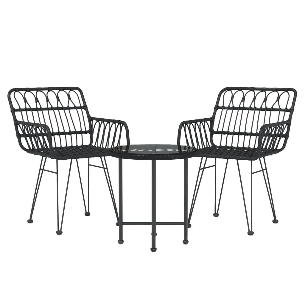 3 Piece Patio Dining Set Black Poly Rattan at Set Shop and Smile