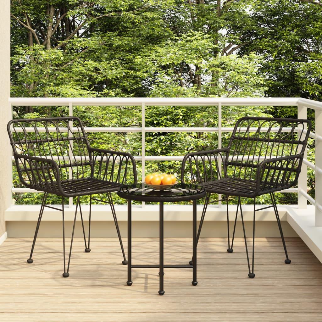 3 Piece Patio Dining Set Black Poly Rattan at Set Shop and Smile