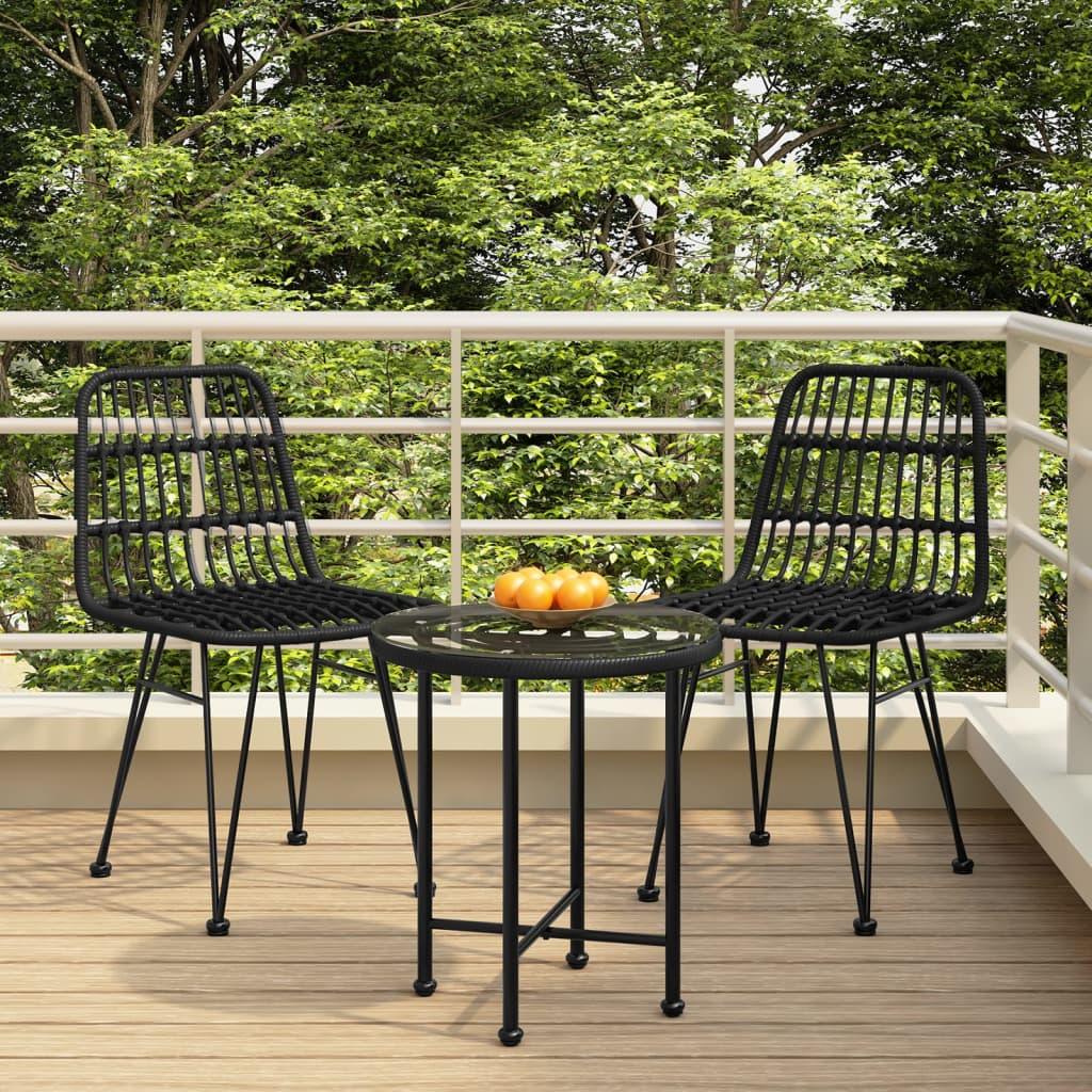 3 Piece Patio Dining Set Black Poly Rattan at Set Shop and Smile