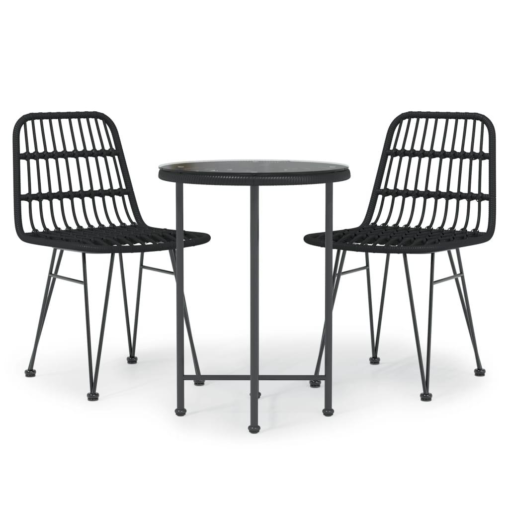 3 Piece Patio Dining Set Black Poly Rattan at Set Shop and Smile