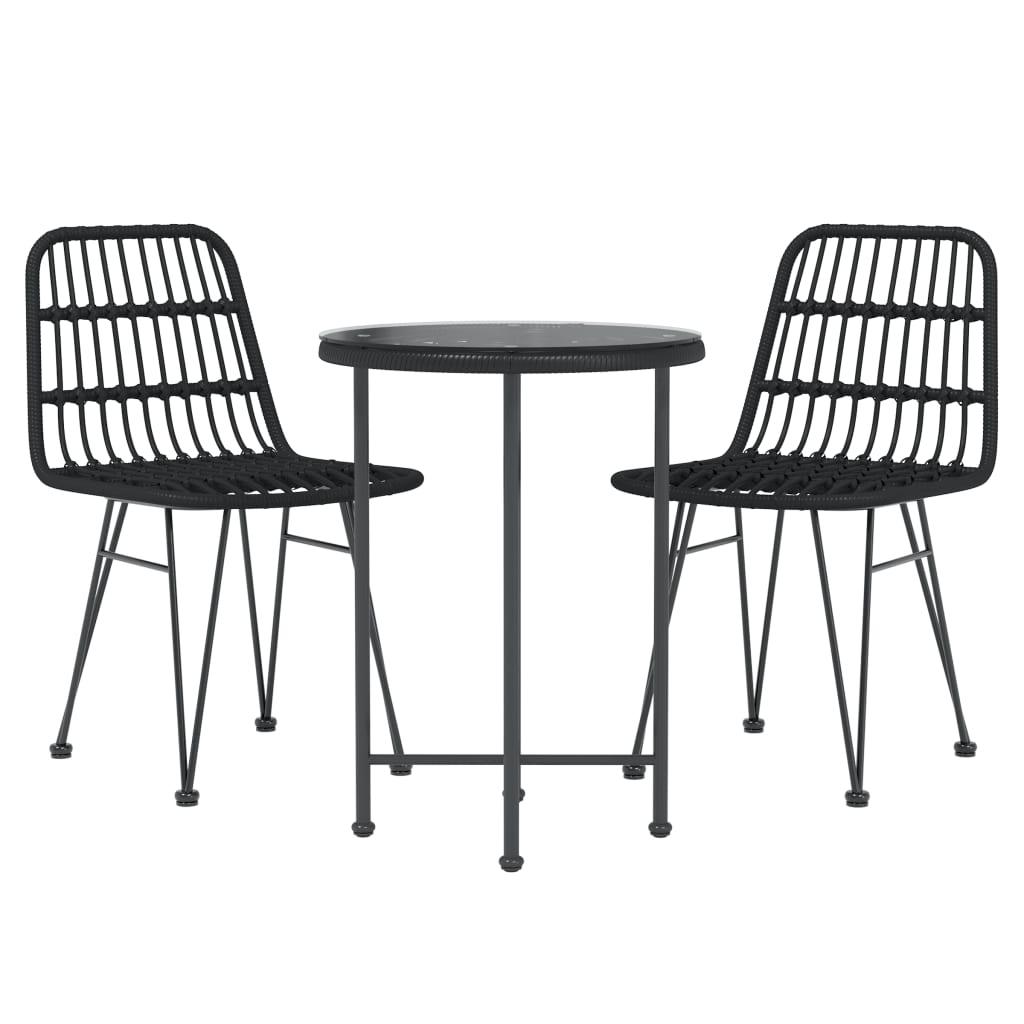 3 Piece Patio Dining Set Black Poly Rattan at Set Shop and Smile