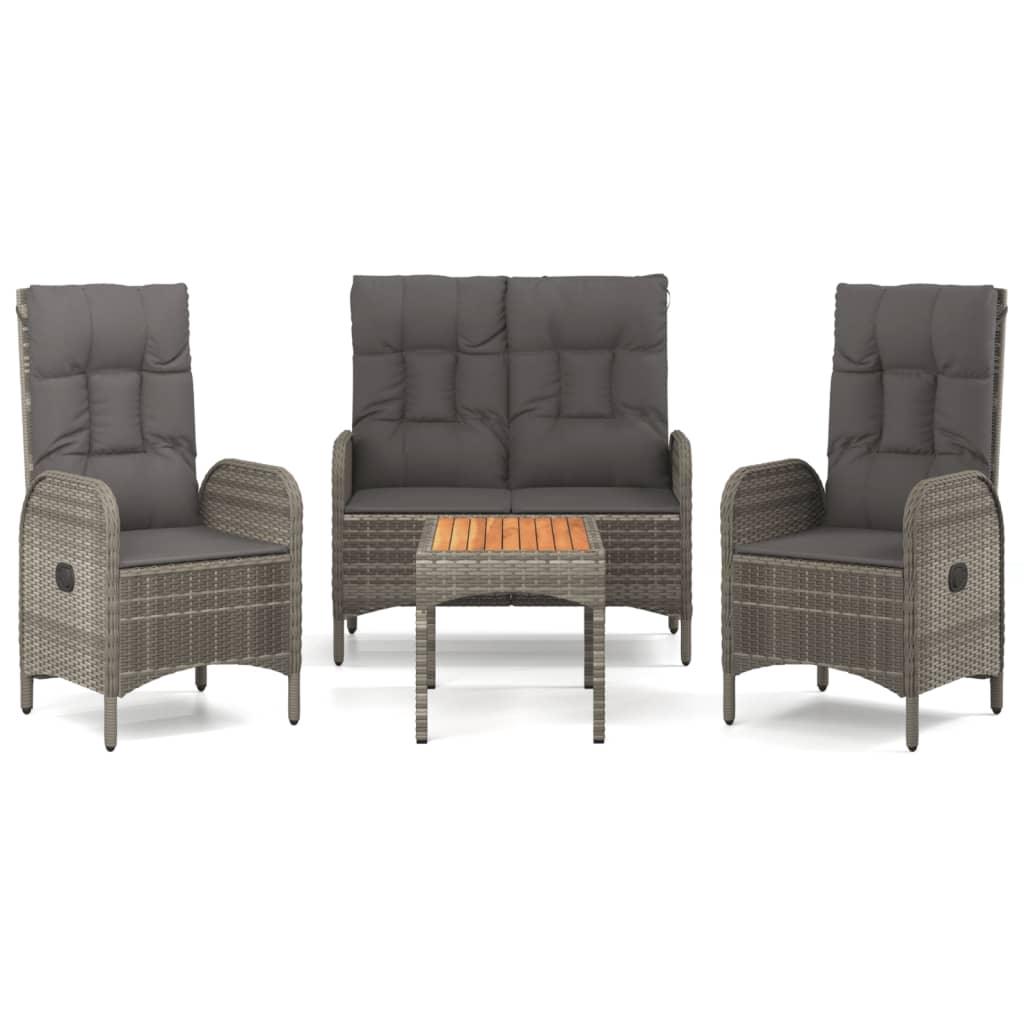 4 Piece Patio Dining Set with Cushions Gray Poly Rattan at Set Shop and Smile