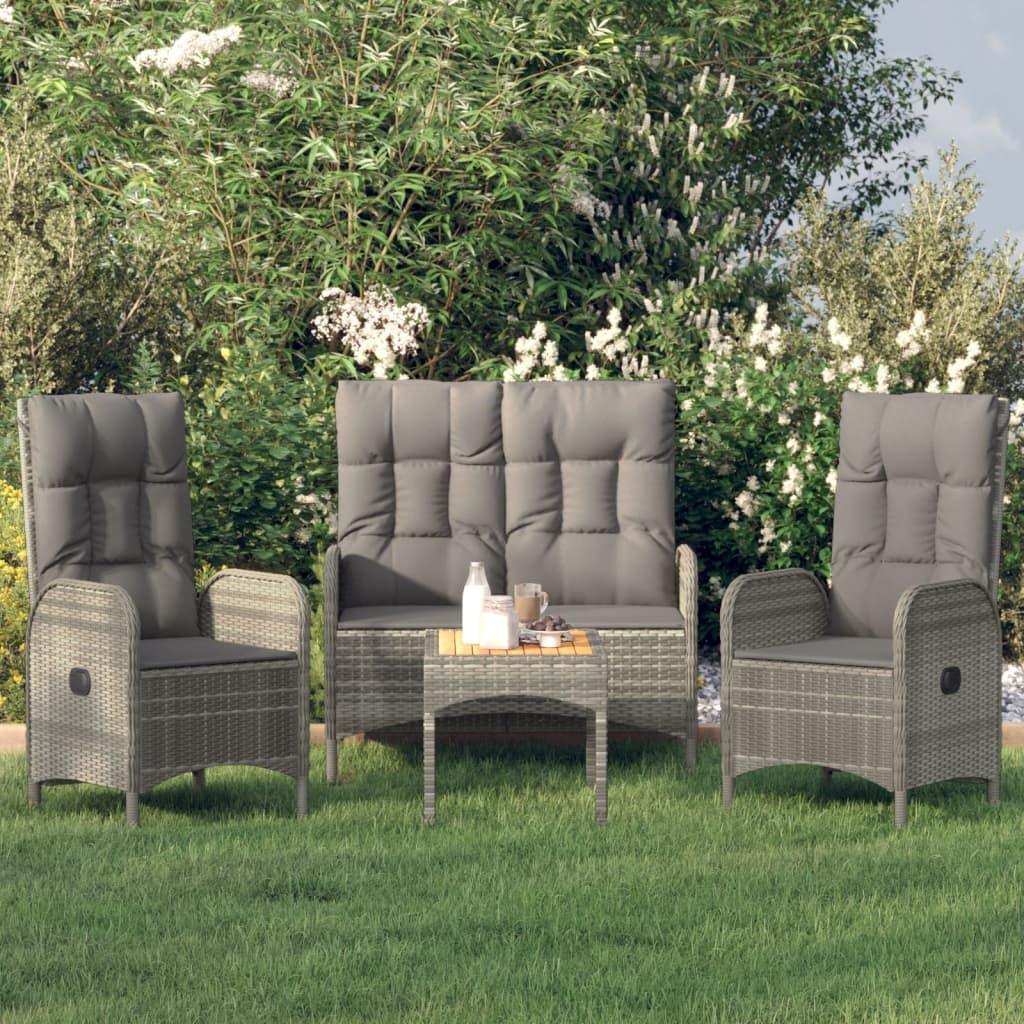 4 Piece Patio Dining Set with Cushions Gray Poly Rattan at Set Shop and Smile