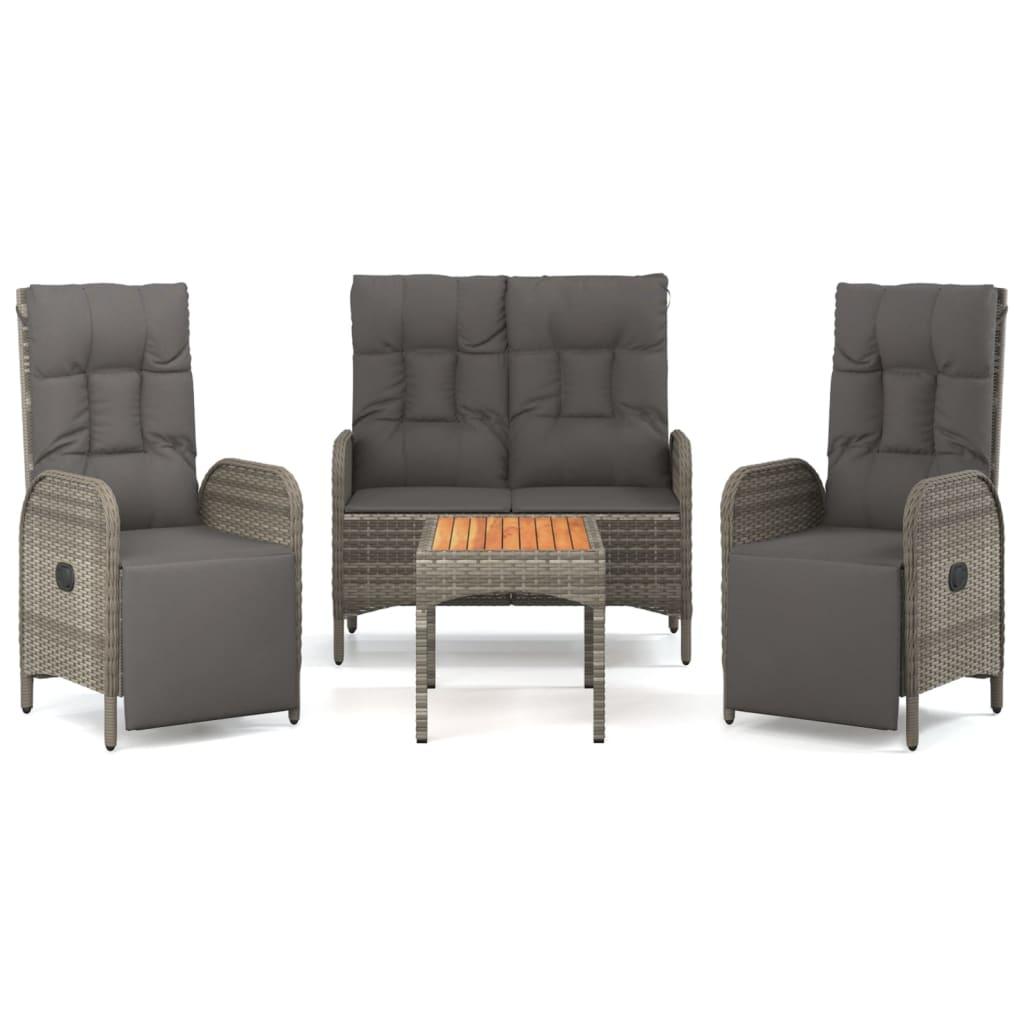 4 Piece Patio Dining Set with Cushions Gray Poly Rattan at Set Shop and Smile